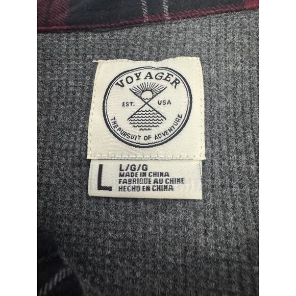 Voyager Shirt Men's Large Flannel Red Black Plaid Button Up Thermal Shacket L - Picture 4 of 10